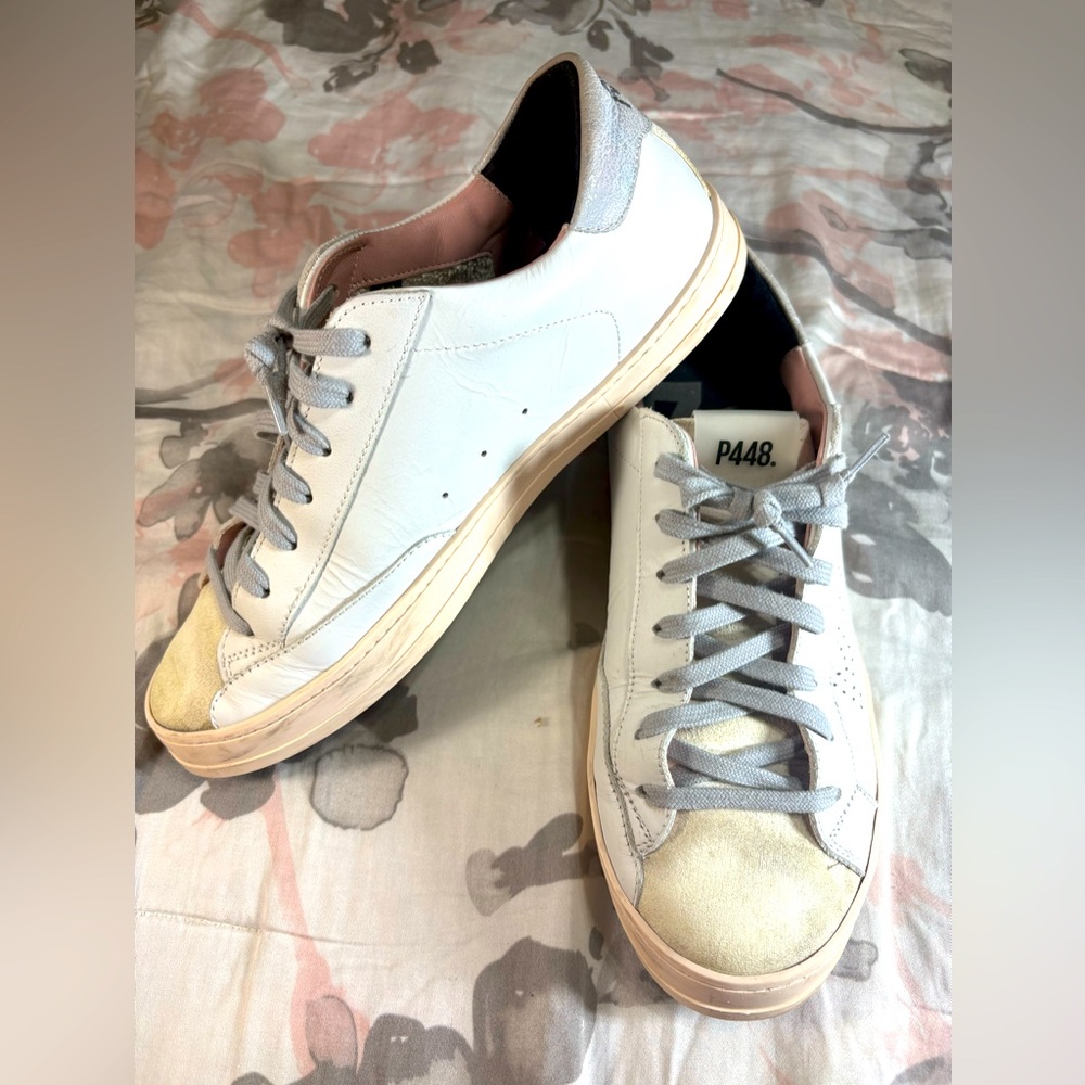 P448 Womens Leather Coyote White/ Silver Italian Sneakers Shoes Sz 11 US 42 EU